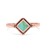 Square Vintage Style Petite Dainty Lab Opal Ring Solid Oxidized 925 Sterling Silver