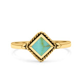 Square Vintage Style Petite Dainty Lab Opal Ring Solid Oxidized 925 Sterling Silver