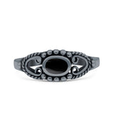 Vintage Style Oval Lab Opal Ring Solid Oxidized 925 Sterling Silver