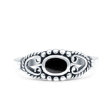 Vintage Style Oval Lab Opal Ring Solid Oxidized 925 Sterling Silver