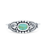 Vintage Style Oval Lab Opal Ring Solid Oxidized 925 Sterling Silver