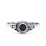 Vintage Style Round Lab Opal Ring Solid Oxidized 925 Sterling Silver
