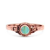 Vintage Style Round Lab Opal Ring Solid Oxidized 925 Sterling Silver