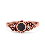 Vintage Style Round Lab Opal Ring Solid Oxidized 925 Sterling Silver