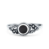 Vintage Style Round Lab Opal Ring Solid Oxidized 925 Sterling Silver