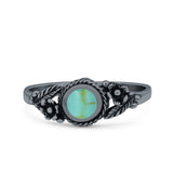 Vintage Style Round Lab Opal Ring Solid Oxidized 925 Sterling Silver