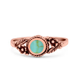 Vintage Style Round Lab Opal Ring Solid Oxidized 925 Sterling Silver