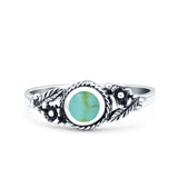Vintage Style Round Lab Opal Ring Solid Oxidized 925 Sterling Silver