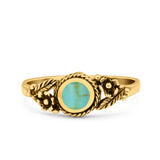 Vintage Style Round Lab Opal Ring Solid Oxidized 925 Sterling Silver