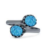 Vintage Style Petite Dainty Adjustable Lab Opal Ring Solid Round Oxidized 925 Sterling Silver