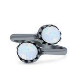 Vintage Style Petite Dainty Adjustable Lab Opal Ring Solid Round Oxidized 925 Sterling Silver