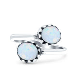 Vintage Style Petite Dainty Adjustable Lab Opal Ring Solid Round Oxidized 925 Sterling Silver