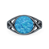 Infinity Shank Lab Opal Ring Solid Round Oxidized 925 Sterling Silver