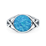 Infinity Shank Lab Opal Ring Solid Round Oxidized 925 Sterling Silver