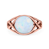 Infinity Shank Lab Opal Ring Solid Round Oxidized 925 Sterling Silver