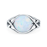 Infinity Shank Lab Opal Ring Solid Round Oxidized 925 Sterling Silver