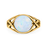 Infinity Shank Lab Opal Ring Solid Round Oxidized 925 Sterling Silver