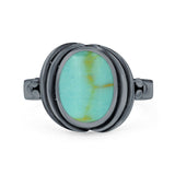 Oval Petite Dainty Lab Opal Ring Solid Oxidized 925 Sterling Silver