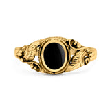 Petite Dainty Vintage Style Oval Simulated Turquoise Black Onyx Ring Solid Oxidized 925 Sterling Silver