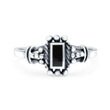 Petite Dainty Emerald Lab Opal Ring Solid Oxidized 925 Sterling Silver