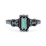 Petite Dainty Emerald Lab Opal Ring Solid Oxidized 925 Sterling Silver