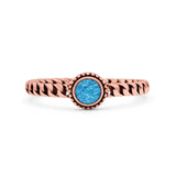 Chain Round Petite Dainty Lab Opal Ring Solid Oxidized 925 Sterling Silver