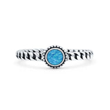 Chain Round Petite Dainty Lab Opal Ring Solid Oxidized 925 Sterling Silver