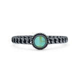 Chain Round Petite Dainty Lab Opal Ring Solid Oxidized 925 Sterling Silver