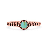 Chain Round Petite Dainty Lab Opal Ring Solid Oxidized 925 Sterling Silver