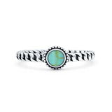 Chain Round Petite Dainty Lab Opal Ring Solid Oxidized 925 Sterling Silver