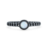 Chain Round Petite Dainty Lab Opal Ring Solid Oxidized 925 Sterling Silver