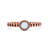 Chain Round Petite Dainty Lab Opal Ring Solid Oxidized 925 Sterling Silver