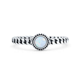 Chain Round Petite Dainty Lab Opal Ring Solid Oxidized 925 Sterling Silver