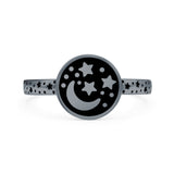 Moon and Stars Oxidized Band Solid 925 Sterling Silver Thumb Ring (10mm)