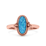 Vintage Style Petite Dainty Lab Opal Ring Solid Oval Oxidized 925 Sterling Silver