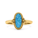 Vintage Style Petite Dainty Lab Opal Ring Solid Oval Oxidized 925 Sterling Silver