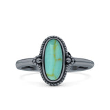 Vintage Style Petite Dainty Lab Opal Ring Solid Oval Oxidized 925 Sterling Silver