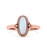 Vintage Style Petite Dainty Lab Opal Ring Solid Oval Oxidized 925 Sterling Silver