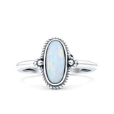 Vintage Style Petite Dainty Lab Opal Ring Solid Oval Oxidized 925 Sterling Silver