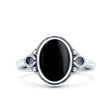 Vintage Style Petite Dainty Lab Opal Ring Solid Oval Oxidized 925 Sterling Silver