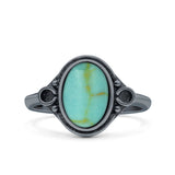 Vintage Style Petite Dainty Lab Opal Ring Solid Oval Oxidized 925 Sterling Silver