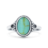 Vintage Style Petite Dainty Lab Opal Ring Solid Oval Oxidized 925 Sterling Silver