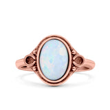 Vintage Style Petite Dainty Lab Opal Ring Solid Oval Oxidized 925 Sterling Silver