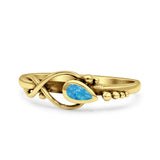 Celtic Infinity Pear Thumb Ring Fashion Oxidized Lab Created Opal Solid 925 Sterling Silver