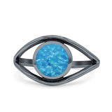 Round Thumb Ring Statement Fashion Oxidized Lab Created Opal Solid 925 Sterling Silver