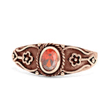 Vintage Style Flower Design Oval Thumb Ring Statement Fashion Oxidized Lab Created Opal 925 Sterling Silver