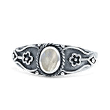 Vintage Style Flower Design Oval Thumb Ring Statement Fashion Oxidized Lab Created Opal 925 Sterling Silver