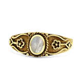 Vintage Style Flower Design Oval Thumb Ring Statement Fashion Oxidized Lab Created Opal 925 Sterling Silver