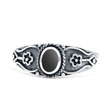 Vintage Style Flower Design Oval Thumb Ring Statement Fashion Oxidized Lab Created Opal 925 Sterling Silver