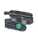 Adjustable Feather Thumb Ring Boho Fashion Oxidized Solid 925 Sterling Silver